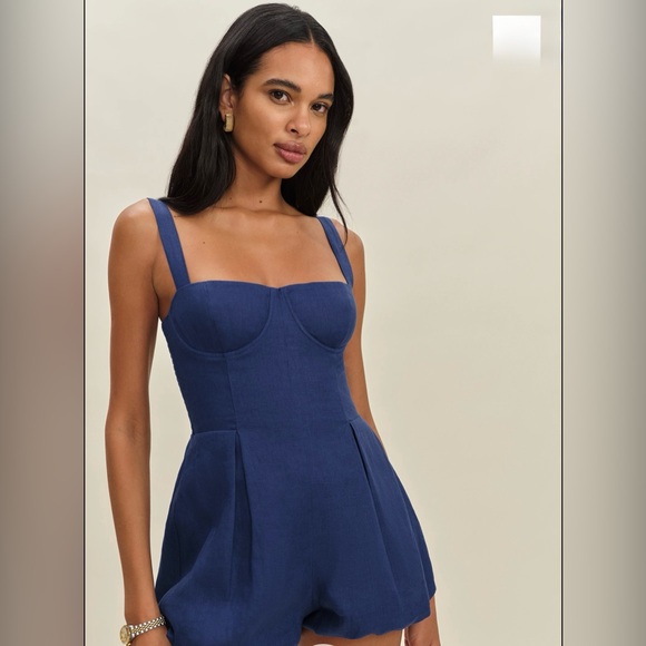 Reformation Lydia Linen Romper Blue - Size 4 - Picture 2 of 6